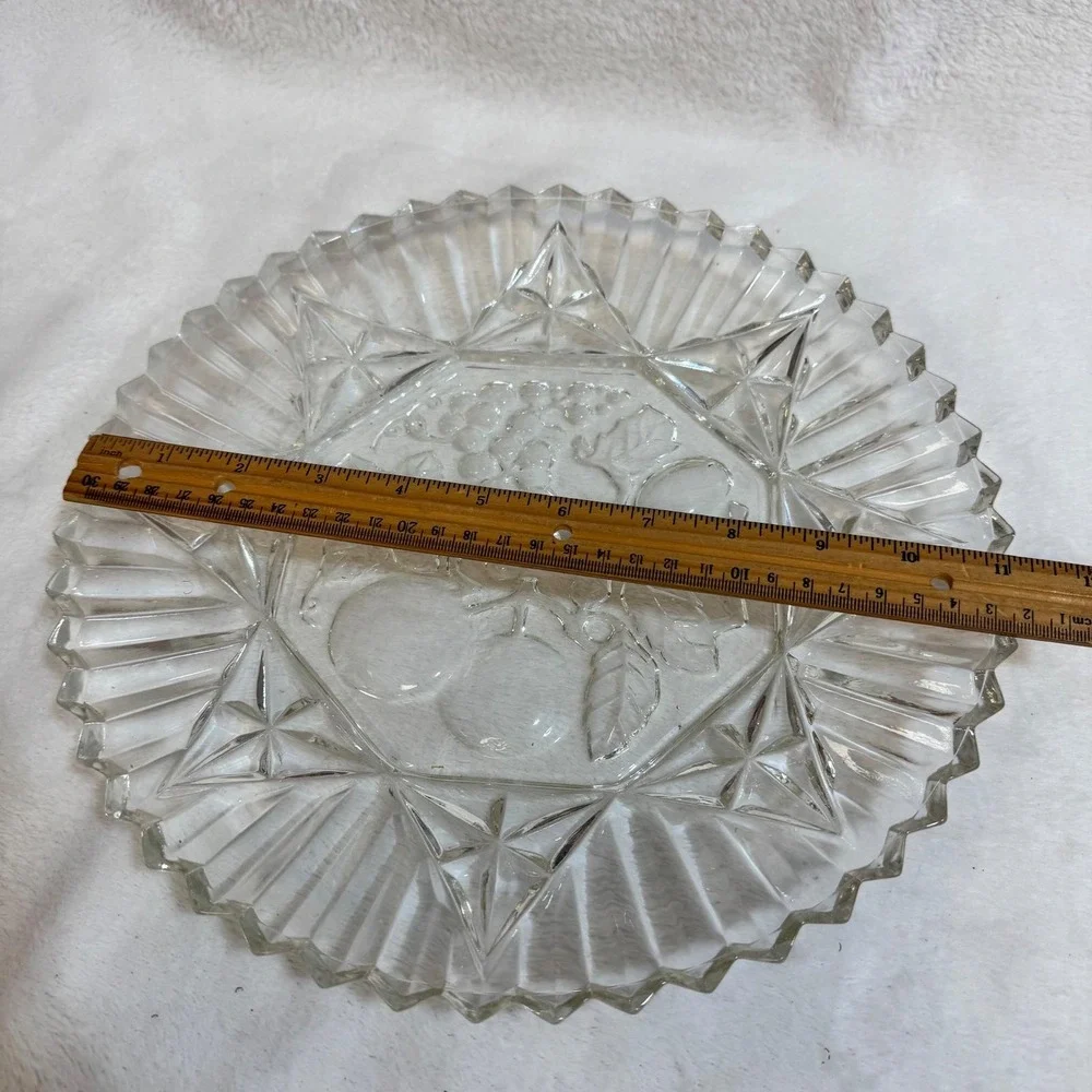 Vintage Clear Glass‎ Fruit Embossed Serving Dish Plate